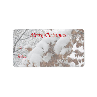 雪のオーク写真クリスマスギフトタグ ラベル