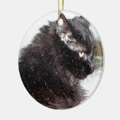 雪のオーナメントの黒いノルウェーの森林猫 セラミックオーナメント (左)