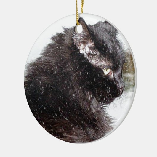 雪のオーナメントの黒いノルウェーの森林猫 セラミックオーナメント (左)