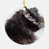雪のオーナメントの黒いノルウェーの森林猫 セラミックオーナメント (裏面)