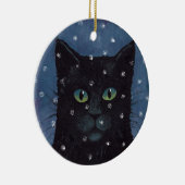 雪のオーナメントの黒猫 セラミックオーナメント (右)