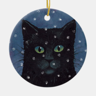 雪のオーナメントの黒猫 セラミックオーナメント