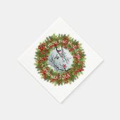 雪のカスタム中の鳥の松の針赤い果実 スタンダードカクテルナプキン (角)