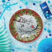 雪のカスタム中の鳥の松の針赤い果実 ペーパープレート (パーティー)