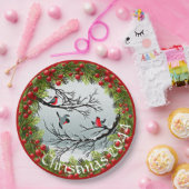 雪のカスタム中の鳥の松の針赤い果実 ペーパープレート (パーティー)