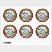 雪のカスタム中の鳥の松の針赤い果実 ラウンドシール (シート)