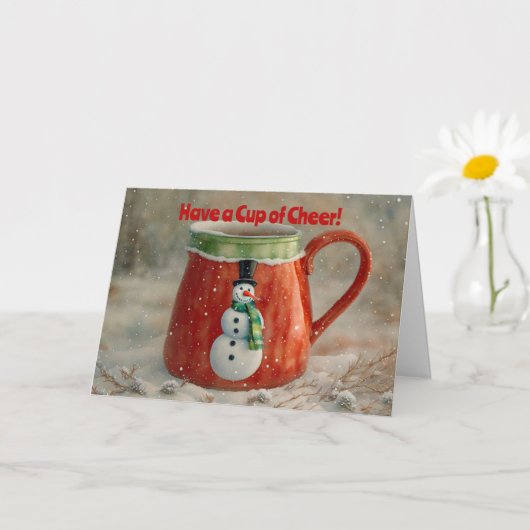 雪のカップのクリスマス ホリデー カード (小さな植物)
