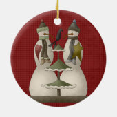 雪のカップルのセラミッククリスマスオーナメント セラミックオーナメント (裏面)
