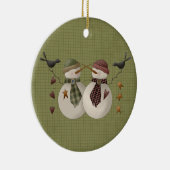 雪のカップルのセラミッククリスマスオーナメント セラミックオーナメント (右)