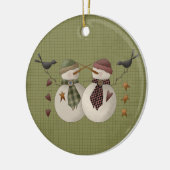 雪のカップルのセラミッククリスマスオーナメント セラミックオーナメント (左)