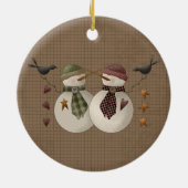 雪のカップルのセラミッククリスマスオーナメント セラミックオーナメント (裏面)