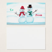 雪のカップルは高く、から、休日の贈り物ラベル (正面&裏面)