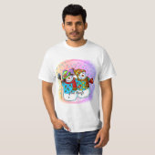 雪のカップル 雪だるま Tシャツ (正面フル)