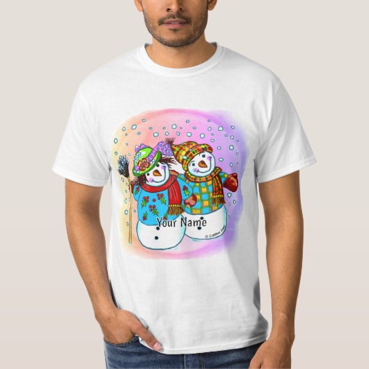 雪のカップル 雪だるま Tシャツ (正面)