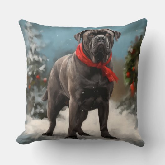 雪のカネコルソ犬 クリスマス クッション (正面)