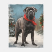 雪のカネコルソ犬 クリスマス フリースブランケット (正面)