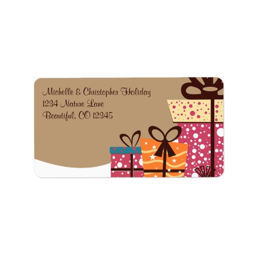 雪のカラフル冬の住所での贈り物 ラベル (正面)