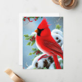 雪のカーディナル鳥のグラフィック ノートカード (正面/裏面インサイチュ)