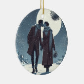 雪のキスカップルのクリスマス セラミックオーナメント (右)