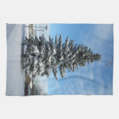 雪のキッチンタオルに松の木 キッチンタオル (横)