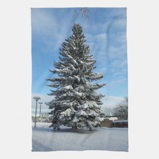 雪のキッチンタオルに松の木 キッチンタオル (縦)