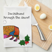 雪のキッチンタオルを通ったかわいいダックスフント キッチンタオル (四つ折り)