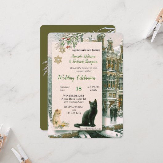 雪のキットンたちとの冬の祝祭 招待状 (正面/裏面インサイチュ)