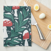 雪のキノコのクリスマスキッチンタオル キッチンタオル (四つ折り)