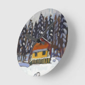 雪のキャビン ラウンド壁時計 (傾斜)