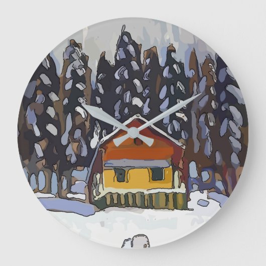 雪のキャビン ラウンド壁時計 (正面)
