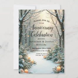 雪のキャンドルライトの霜の降りた常緑樹 招待状