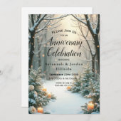 雪のキャンドルライトの霜の降りた常緑樹 招待状 (正面/裏面)