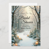 雪のキャンドルライトフロストエバーグリーン 招待状 (正面/裏面)