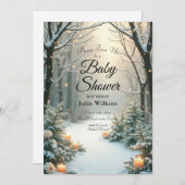 雪のキャンドルライトフロストエバーグリーン 招待状 (正面/裏面)