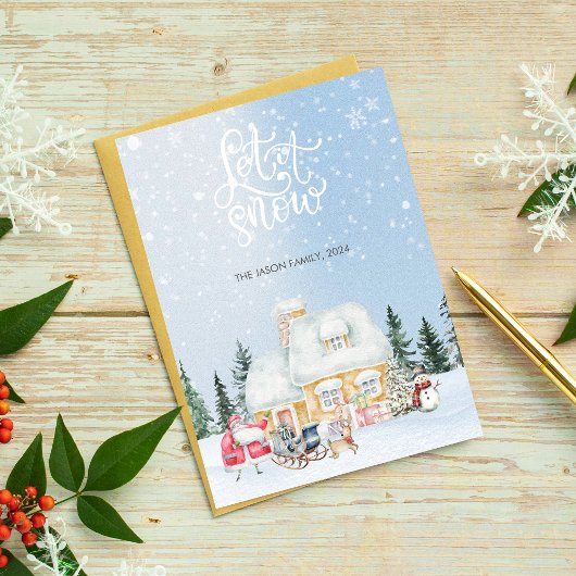 雪のキュートなサンタクリスマスフォトカード 招待状