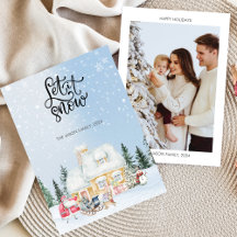 雪のキュートなサンタクリスマスフォトカード