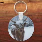 雪のキーチェーンのハイランド牛 キーホルダー (正面)