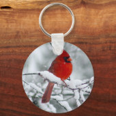 雪のキーチェーンの赤い(鳥)ショウジョウコウカンチョウ キーホルダー (正面)