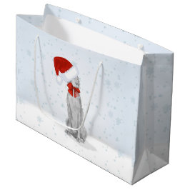 雪のギフトバッグのサンタWEIMARANER ラージペーパーバッグ
