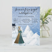 雪のクイーンキャッスルプリンセステーマパーティーブルー 招待状 (スタンド正面)