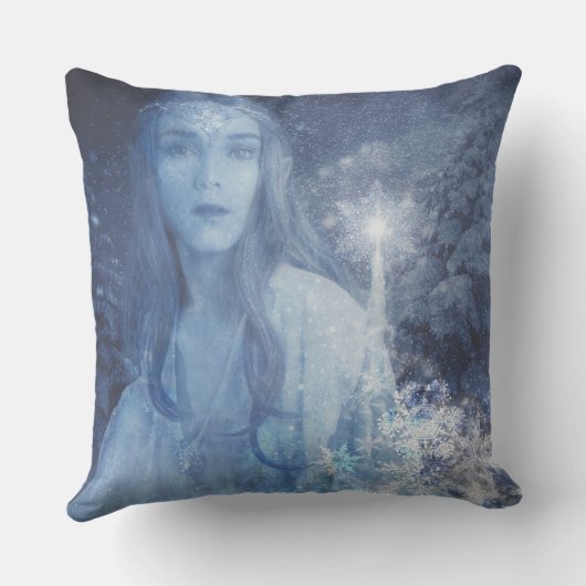 雪のクイーンクリスマスウィンターファンタジーアートワーク クッション (裏面)