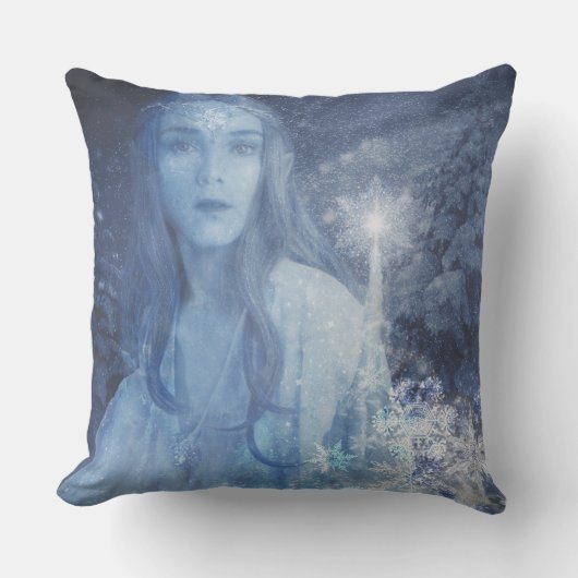 雪のクイーンクリスマスウィンターファンタジーアートワーク クッション (正面)