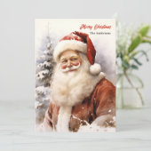 雪のクラシック多い森の中で微笑むサンタクロース シーズンカード (スタンド正面)