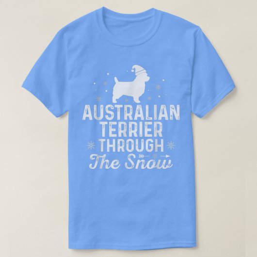 雪のクリスマを通るオーストラリアのテリアおもしろいー Tシャツ (デザイン正面)