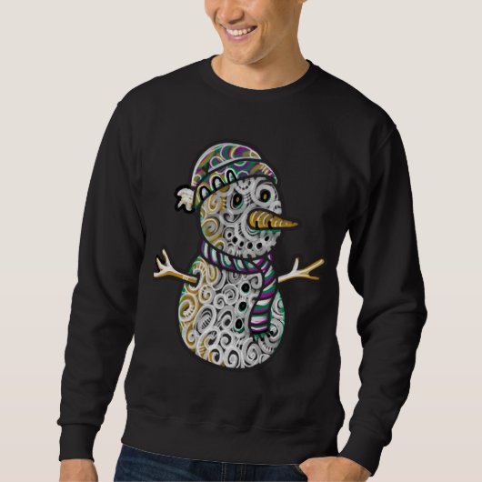 雪のクリスマスかわいいクリスマス雪だるま スウェットシャツ (正面)