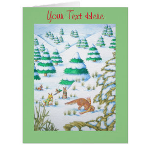 雪のクリスマスで遊んでいる孤およびウサギ