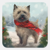 雪のクリスマスとケアン・テリア スクエアシール (正面)