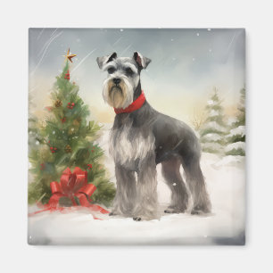 雪のクリスマスとシュナウザー マグネット