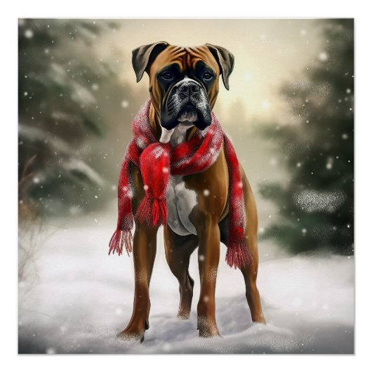 雪のクリスマスとボクサー犬 ポスター (正面)