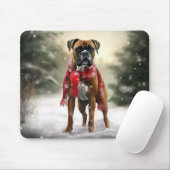 雪のクリスマスとボクサー犬 マウスパッド (マウス)